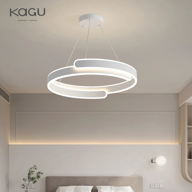 Imagem -02 - Kagu-preto e Branco Led Luzes Pingente Ring Chandelier Home Indoor Decor Iluminação do Quarto Lâmpada de Estudo Sala de Estar Sala de Jantar