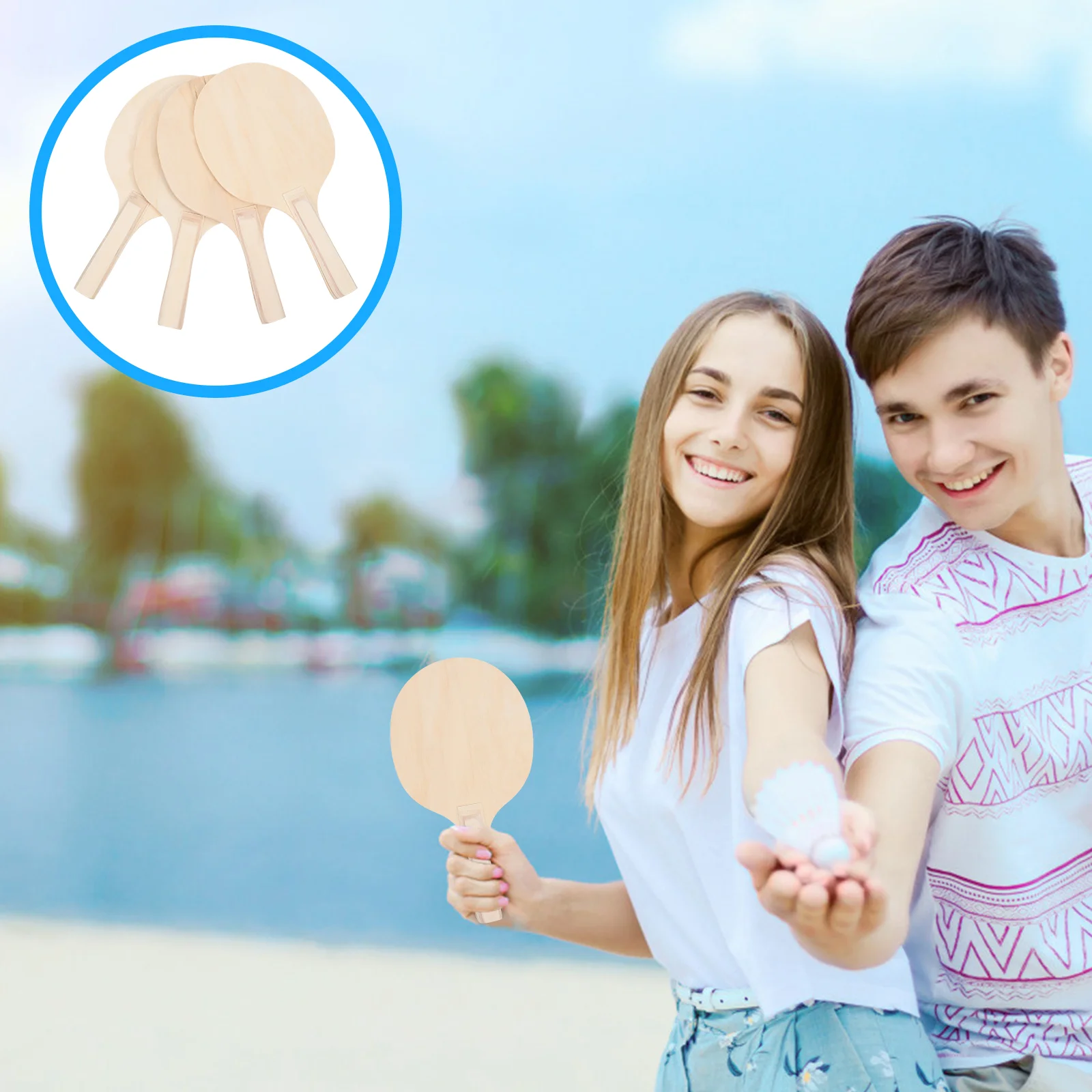 4 Pcs Badminton Racket Wood Paddles Outdoor Beach Rackets Racquets for Ball Wooden Pong Practical