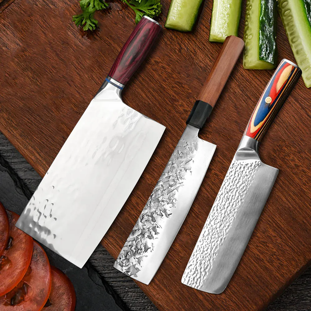 

Kitchen Chef Knife With Wood Handle Handmade Forged Stainless Steel Chopping Meat Vegetables Slicing Cleaver Butcher Knife