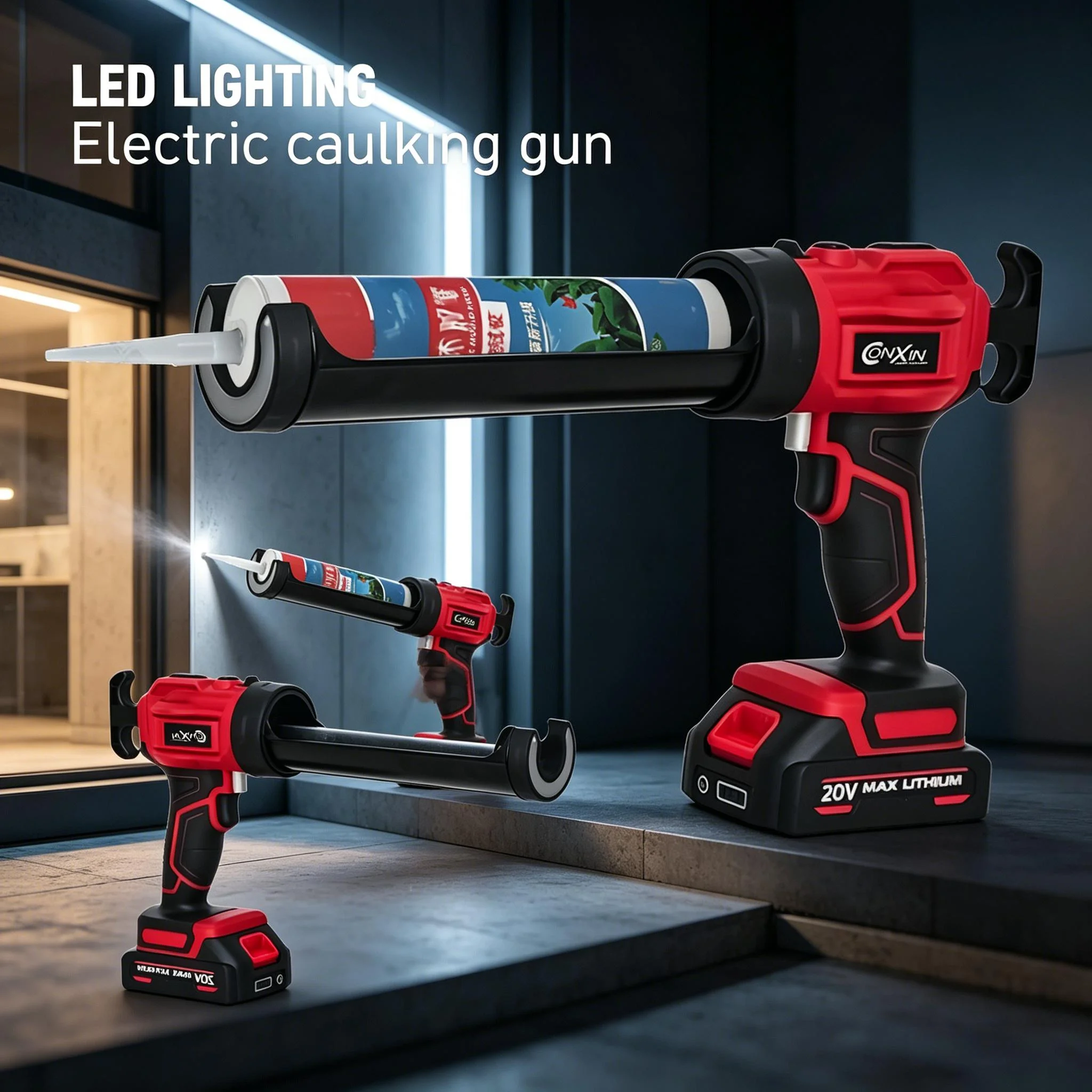 

Cordless Electric Caulking Gun 2000mAh 4-Speed 300kg Thrust LED Light Rechargeable Silicone Gun for Home Renovation&Construction