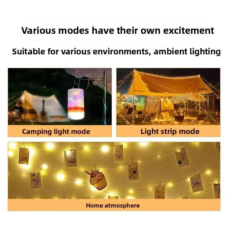 RGB Camping String Lights Outdoor Portable LED Tent Lamp Rechargeable Atmosphere Night Light Power Bank for Home Holiday Decor
