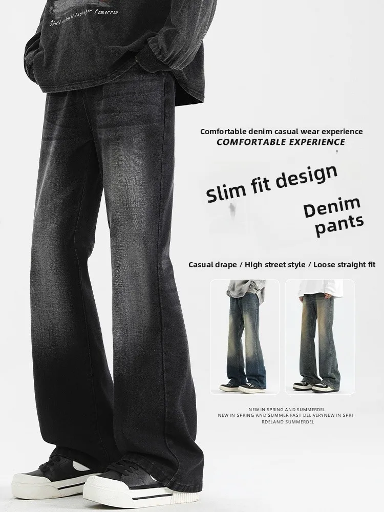 

American High Street Distressed Casual Jeans Men's New 2026 Slimming Long Trousers Trendy Brand Leisure Pants Straight Leg