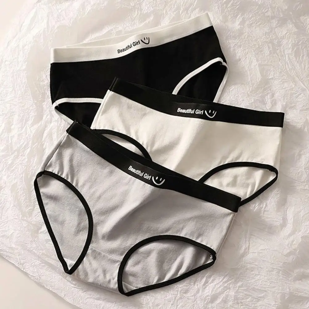 여성 팬티 일본식 여성용 매끄러운 중반 허리 팬티 대비 색상 문자 패턴 부드러운 통기성 여성용