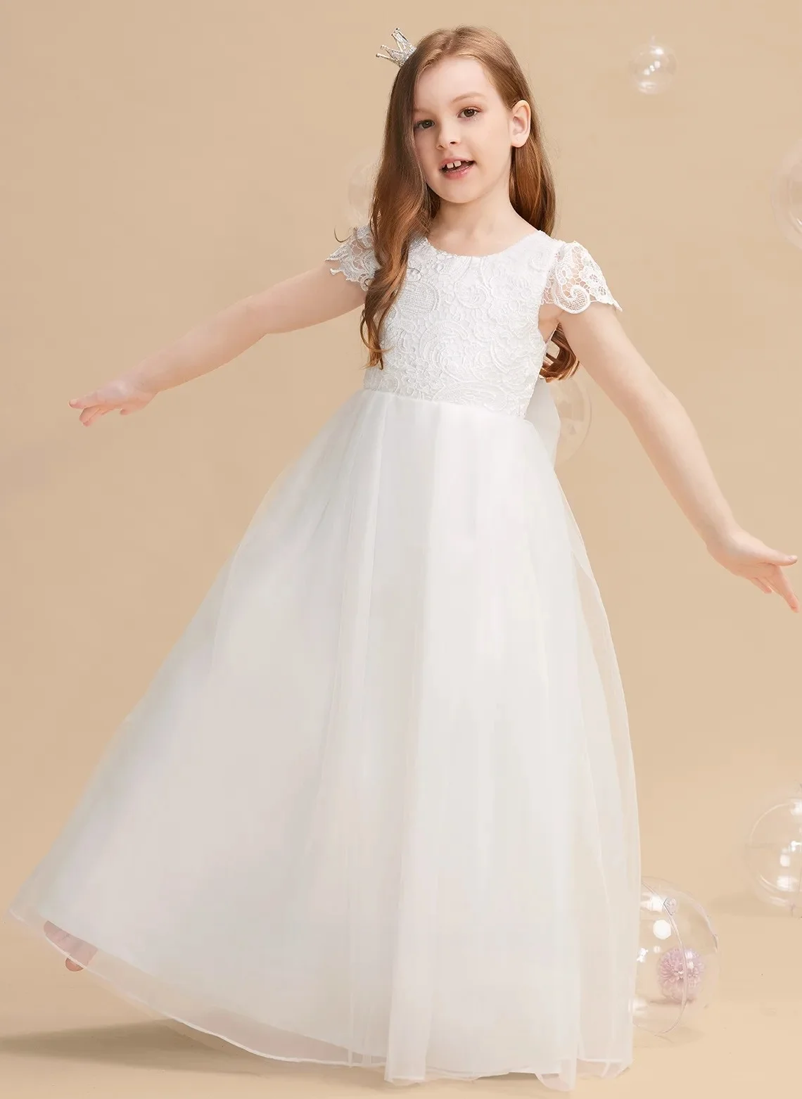 Children's communion lace dress, girls' mesh large skirt, flower girl wedding dress, birthday catwalk performance princess dress