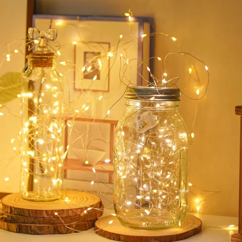 1/5/10Pcs Battery LED String Lights Copper Silver Wire Garland Light Waterproof Fairy Lights Party Decoration Christmas Wedding