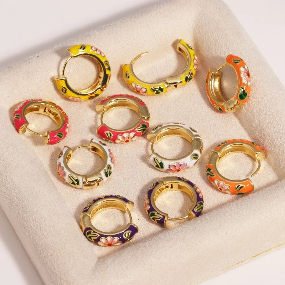 

Bohemian Traditional Flower Enamel Ear Rings Classic Chinese Chinese Style Earrings Vintage Ethnic Glaze Ear Jewelry Ladies