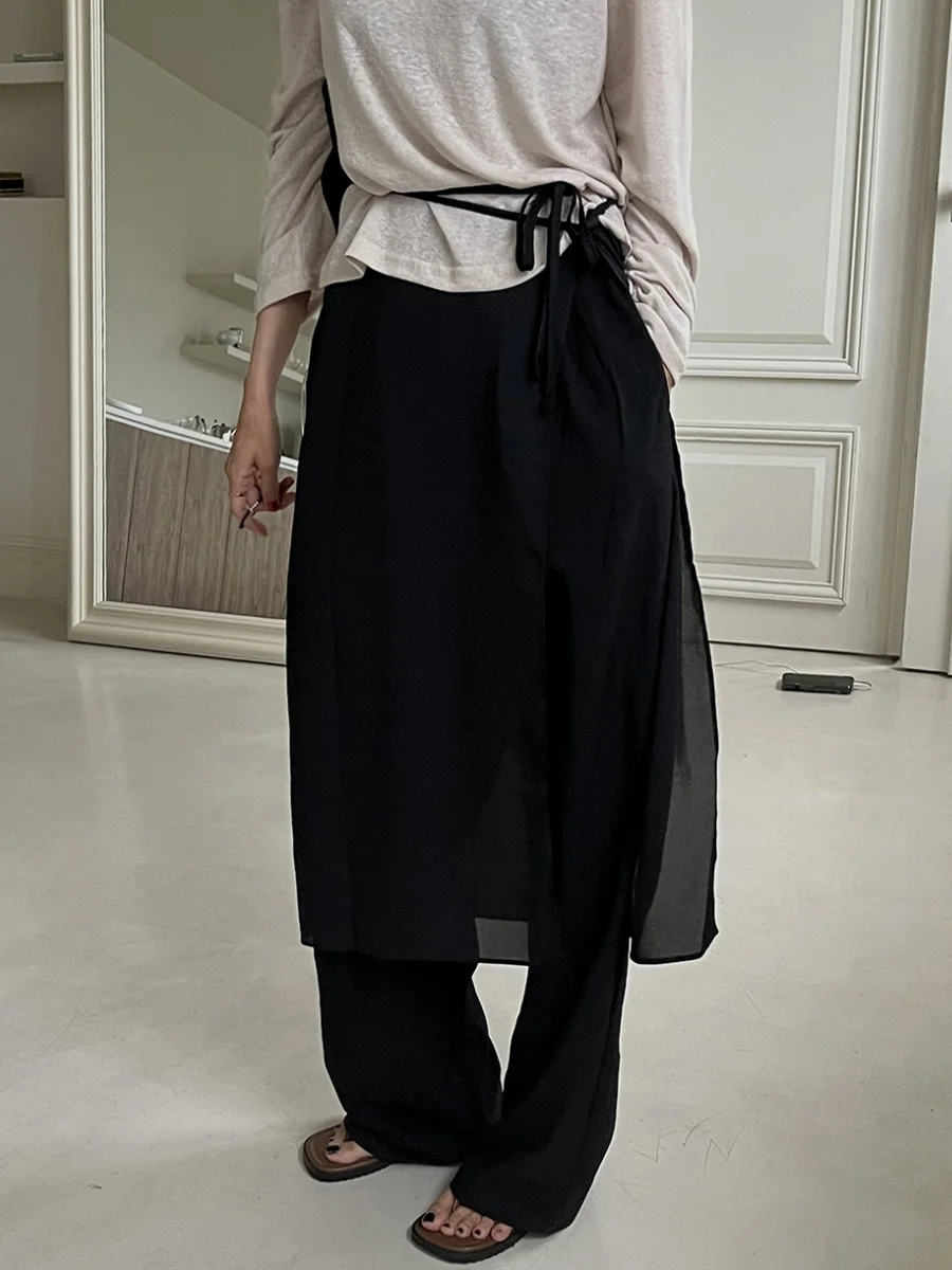 Retro Unique Design  Buttoned Belted Layered Skirt Apron Style High Waist Irregular A-Line  Skirt for Women