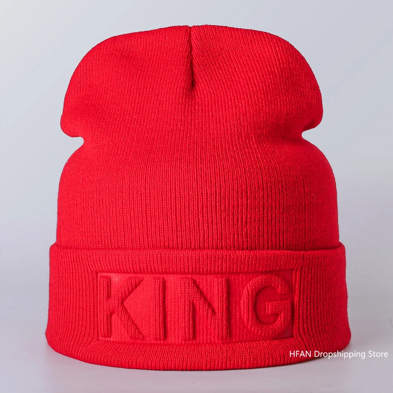 Winter Hat King Queen Beanies Fashion Hip Hop Couples Cap Casual Solid Hat Men Woman Warm Knitted Beanie Ski Skullies Bonnet