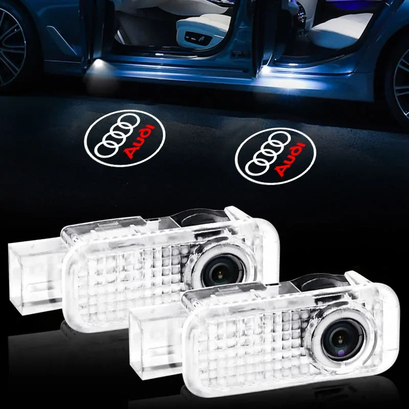 For Audi A1 A3 A4 A5 A6 A7 A8 Q2 Q3 Q5 Q6 Q7 Q8 S7 S8 S3 S4 RS5 RS6 2pcs HD Led Welcome Light Emblem Car Door Projector Lamps