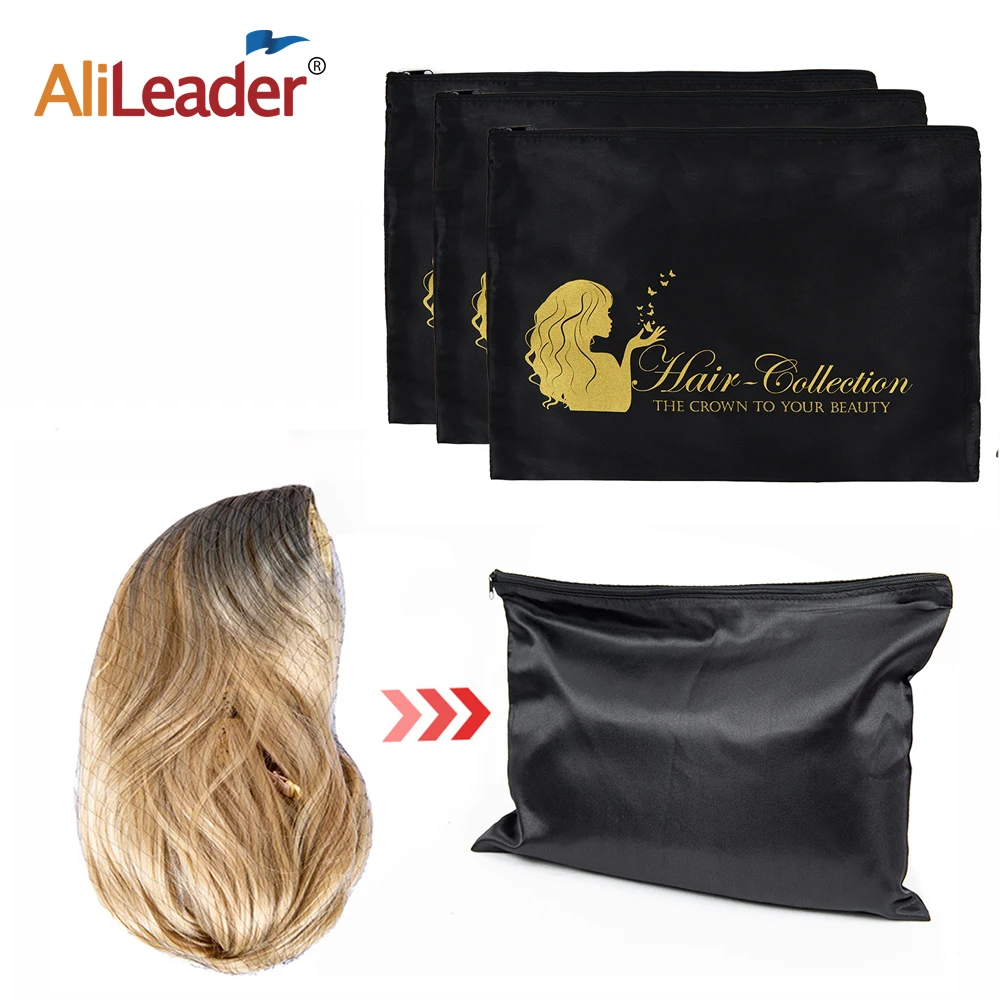 Satin Wig Storage Bag For Multiple Wigs Hair Extension Bags For Wig Package Silk Wig Bag with Zipper Black Pink Puprple Grey