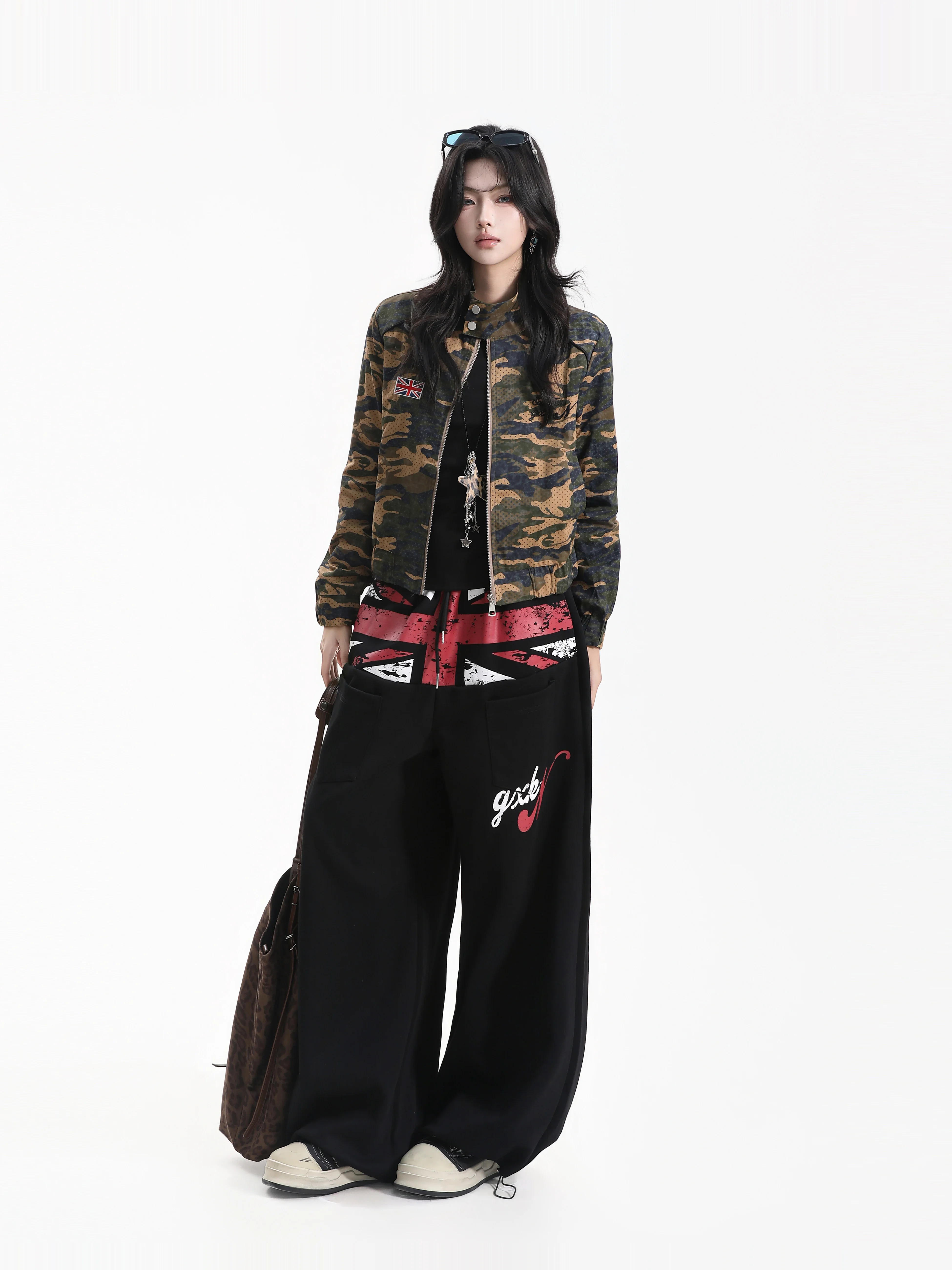 American Style Camouflage Short Jacket Women's Slim Fit Cotton Long Sleeve Stand Collar Flag Embroidery Outdoor Coat