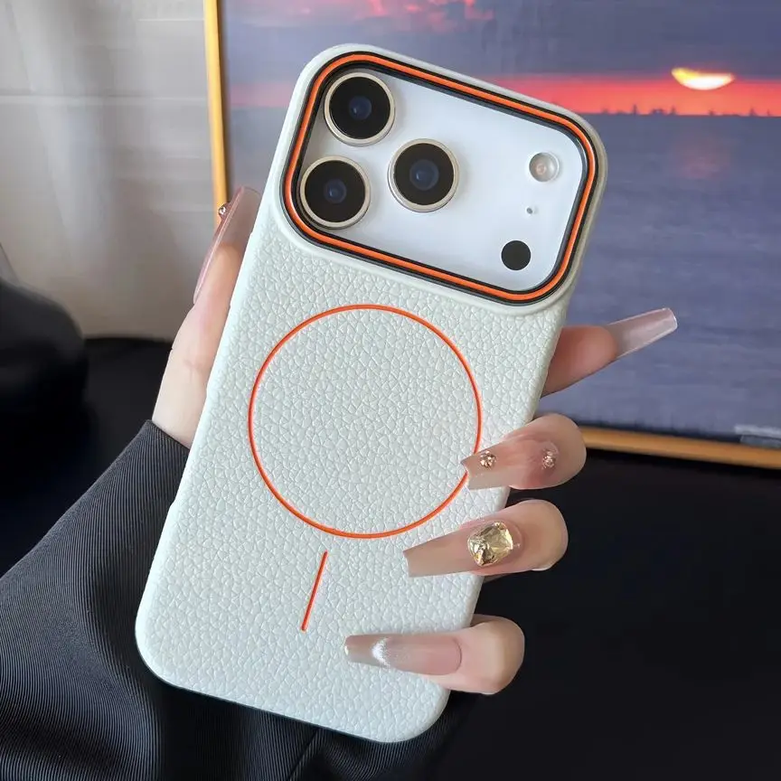حافظة Ph/one مغناطيسية بنمط Lichee بلون متجمد لهاتف iPh 17 Air Pro Max Plus لغطاء ناعم من مادة البولي يوريثان Magsafe