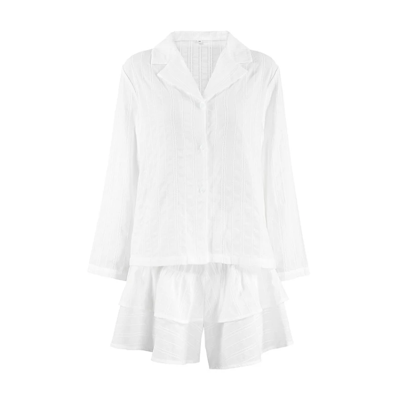 유럽과 미국의 패션 자카드 카디건 긴팔 반바지 여성 홈웨어 편안한 순수 코튼 잠옷