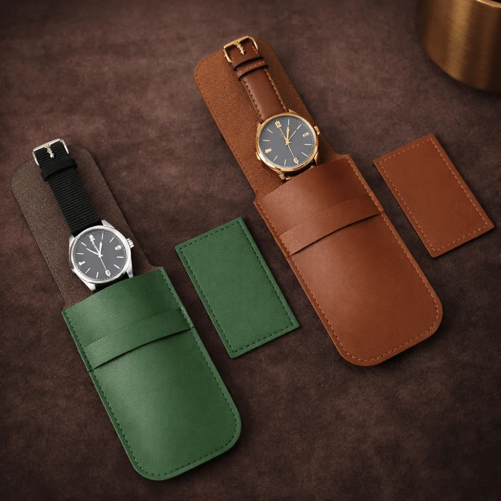 

Новая сумка-органайзер для часов из ПУ с откидной крышкой, защита от царапин, однотонная, пылезащитная, для хранения ювелирных изделий, подарочная