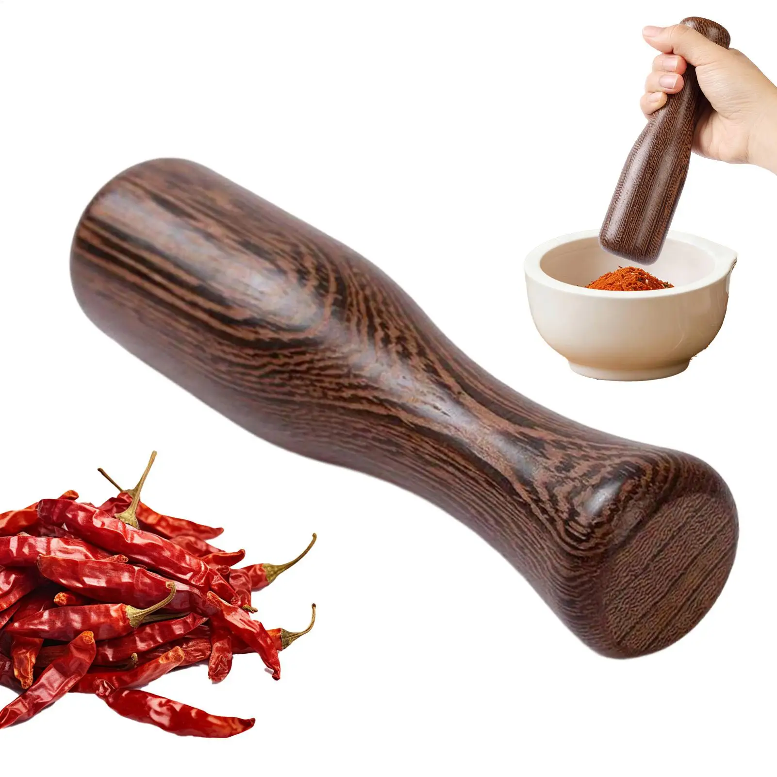 1Pcs Solid Rosewood Garlic Grinding Rod Comfortable Grip Manual Food Masher for Herbs Spices Medicine Purees Soups Sauces Pastes