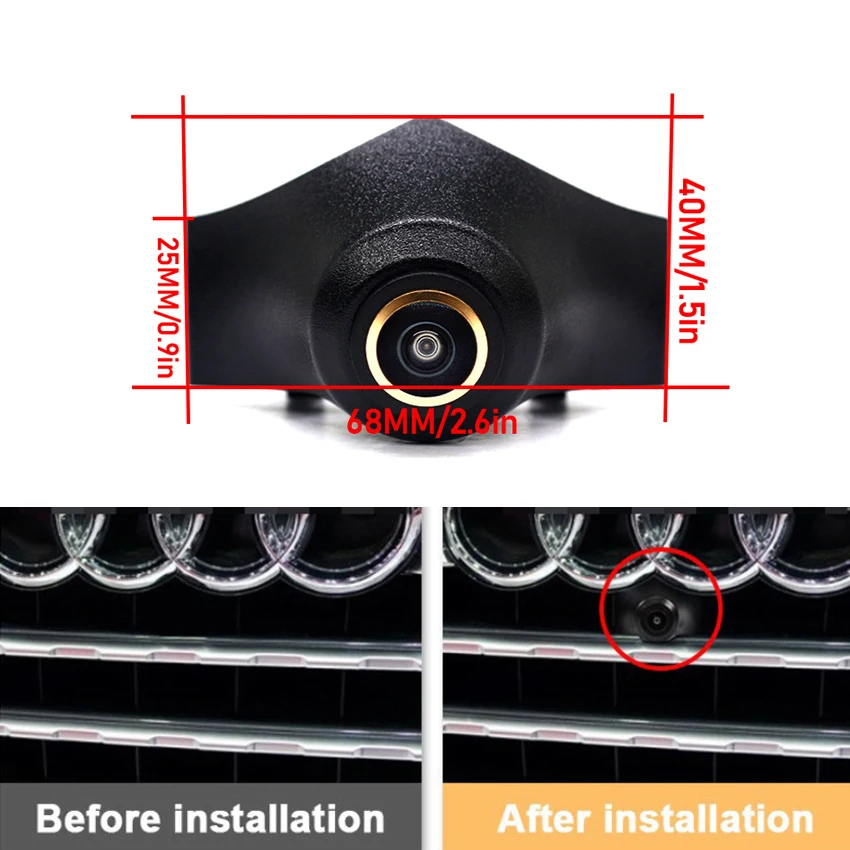 Golden Fisheye Lens Car Logo AHD 170° 1920P Front View Camera For Audi Q7 2012~2015 2016 2017 2018 2019 Car Audi Front Camera