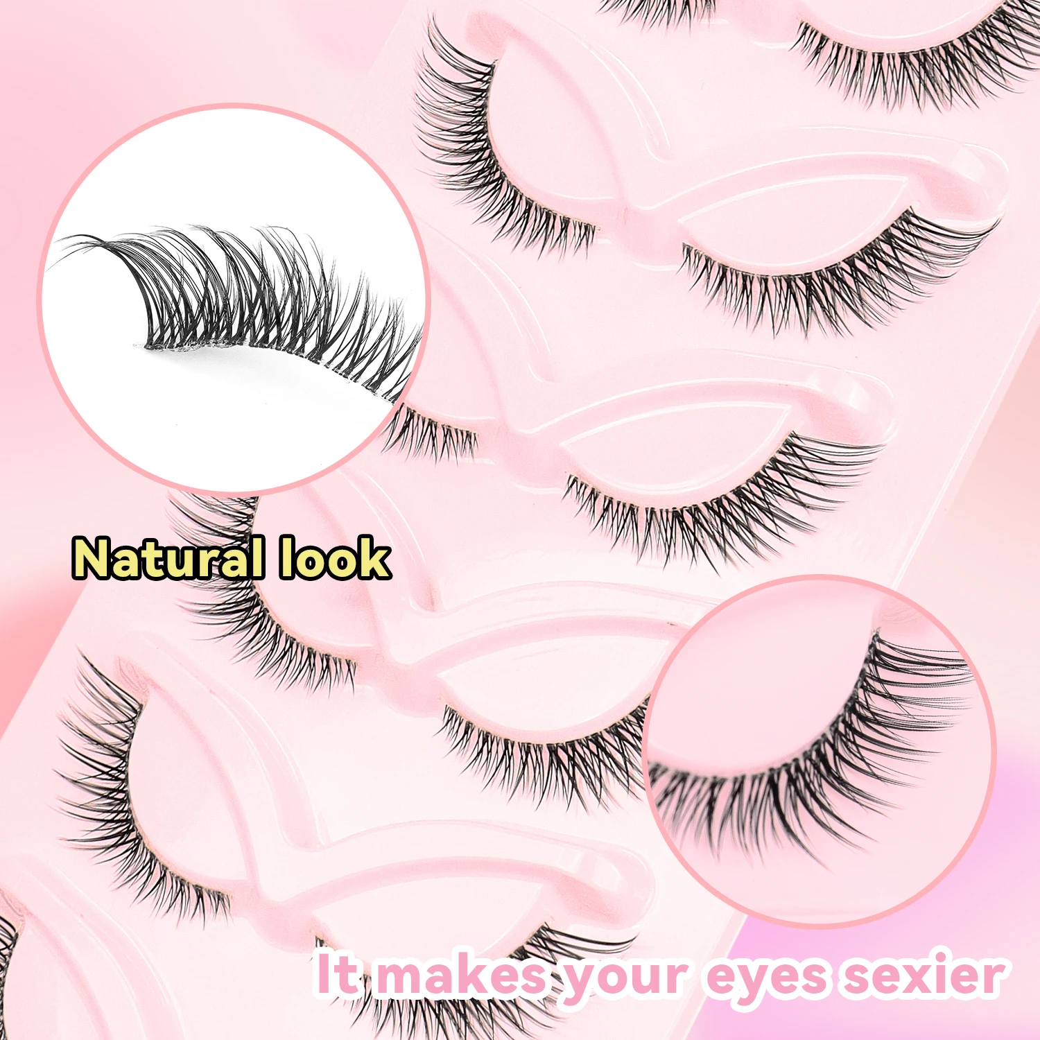 7 Pairs of Comfortable and Lively Natural False Eyelashes with Fox-like Eye Tail Elongation and Transparent Rod-shaped Eyelashes