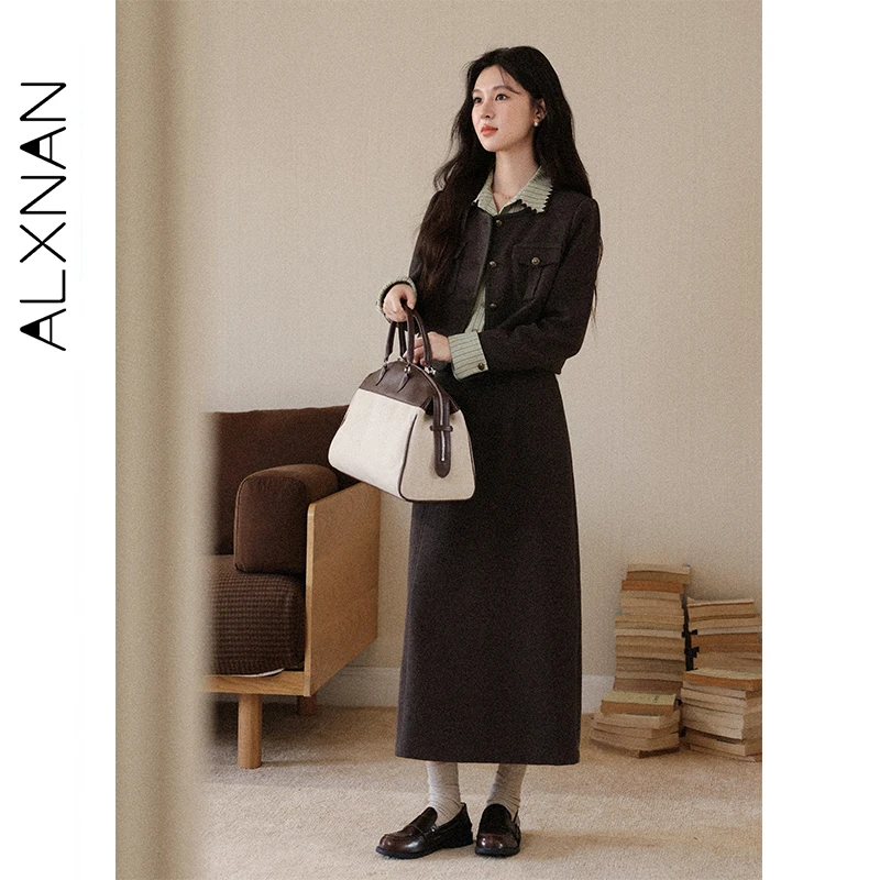 

Юбка ALXNAN коричневая, модель Maillard, с завышенной талией, немнущаяся, средней длины, элегантная, мягкая, нежная, для офиса, А-силуэт, L58026