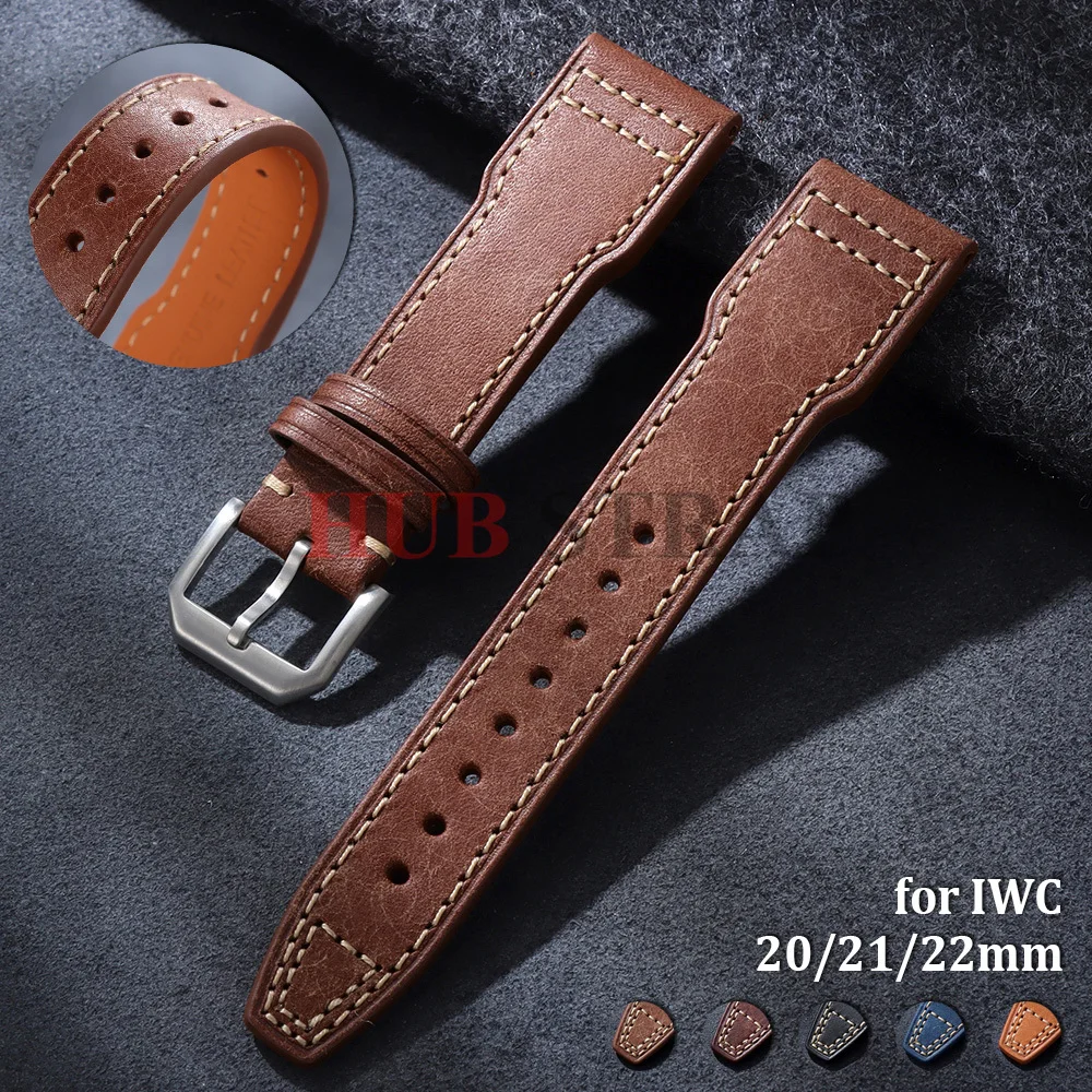 For IWC Pilot Mark Cowhide Watch Straps 20mm 21mm 22mm Brown Blue Black Men's Bracelet Vintage Style Genuine Leather Watch Band