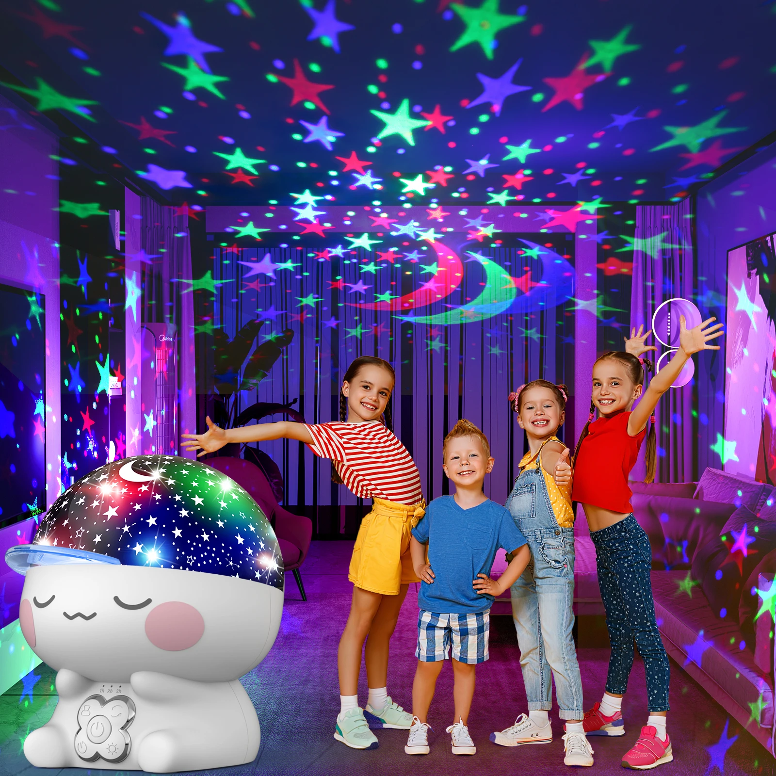 Kids Starry Sky Night Light Projector 8 RGB Color Modes 360° Rotating Projection Lamp Birthday Gift Children Bedroom Decoration