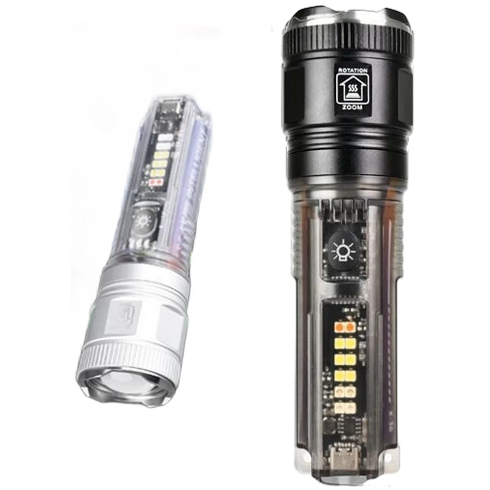 Rechargeable 20W LED Flashlight with Solar Charging Capability and Type C Input for Efficient Power Management