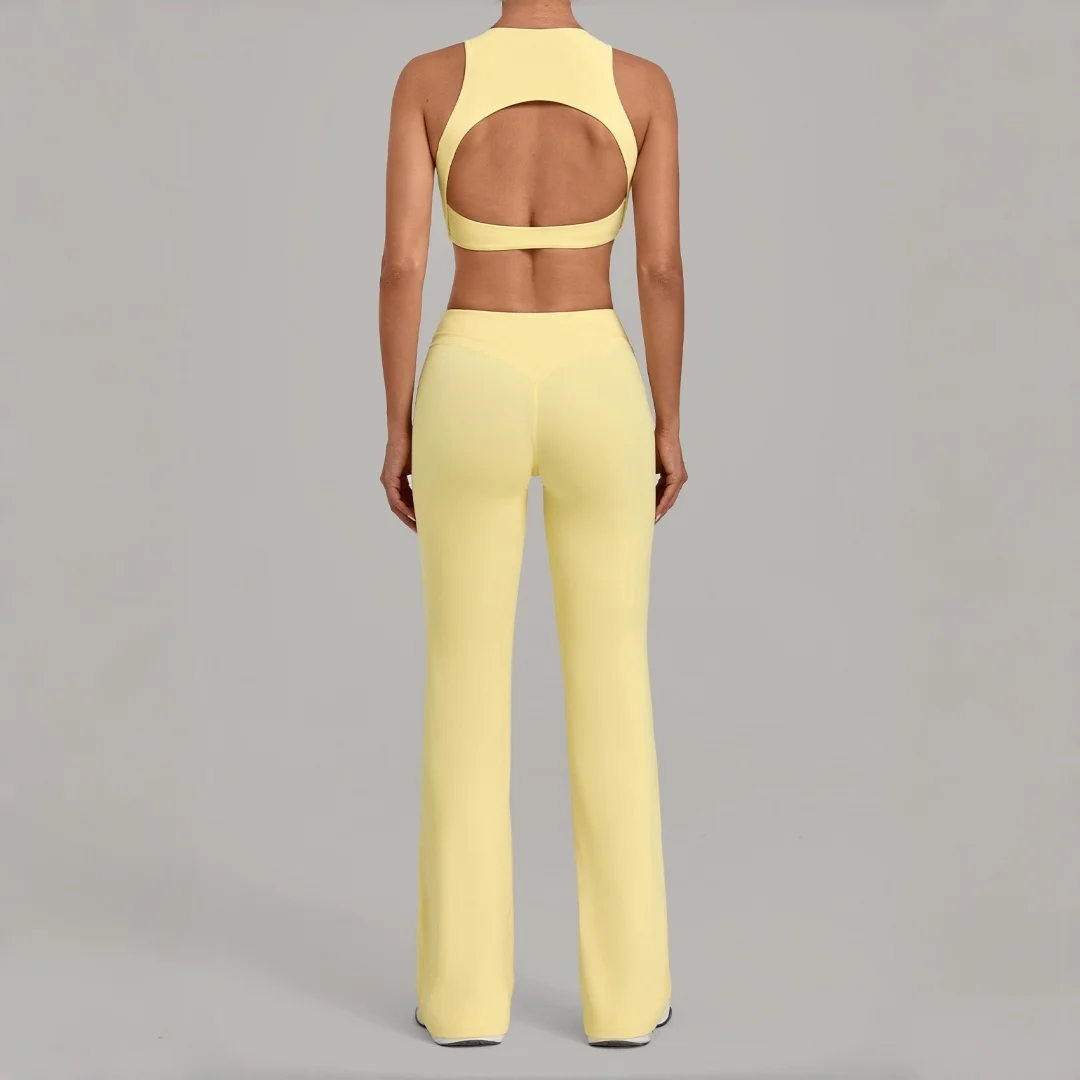 

2PCS Women's Yoga Set Sports Fitness High Waist Hip Lift Micro Flare Pants Sports Vest Set Casual Running Workout Gym Yoga Suit
