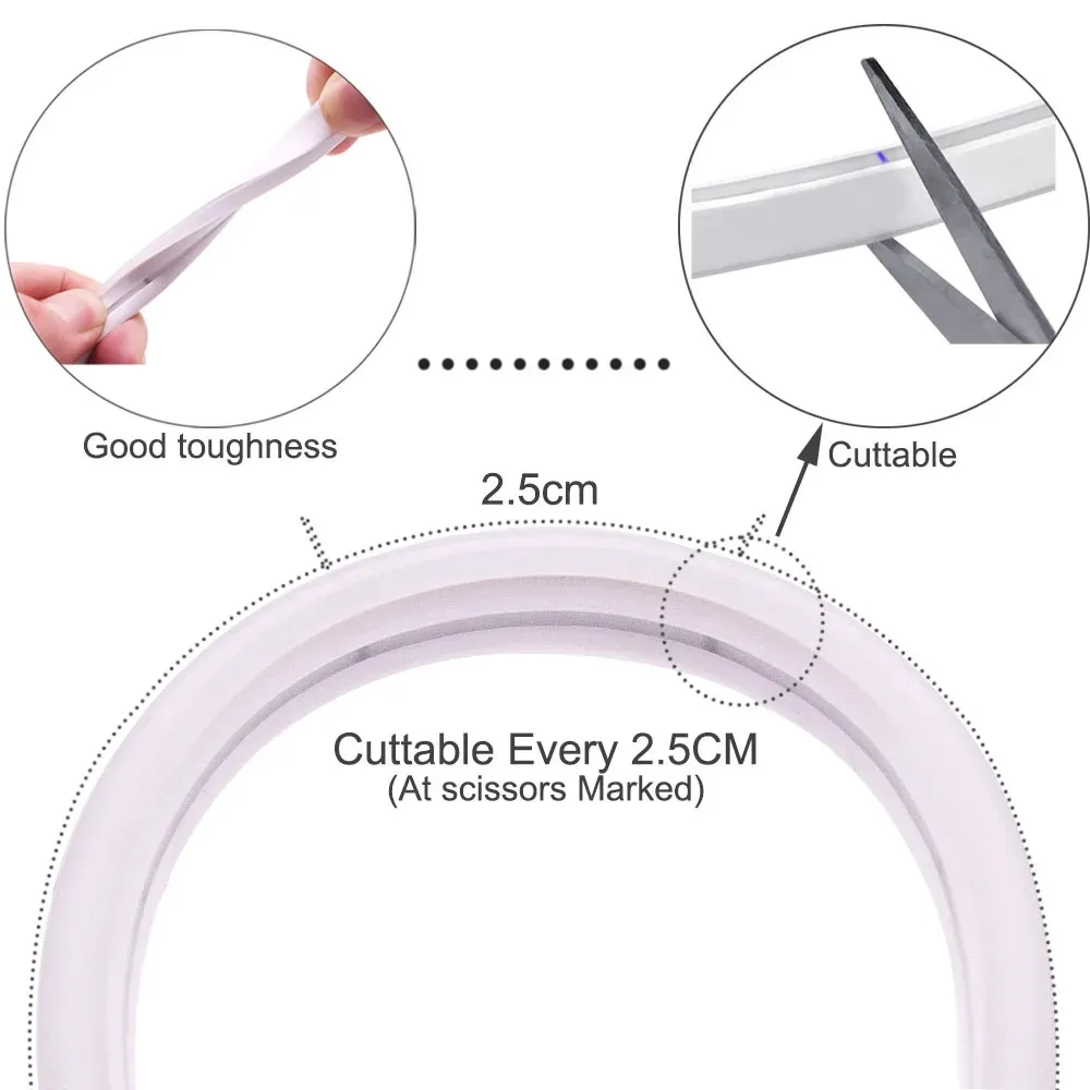 DC12V 2m Neon LED Strip 120LEDs/M Flexible Rope Tube Neon Light Waterproof For Home Decoration DIY Christmas