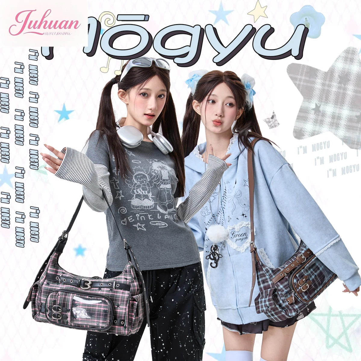 Original Plaid Tweed Large Capacity Lat Bag Daily Two-dimensional Comic Exhibition Star Chasing One-shoulder Crossbody Bags Girl