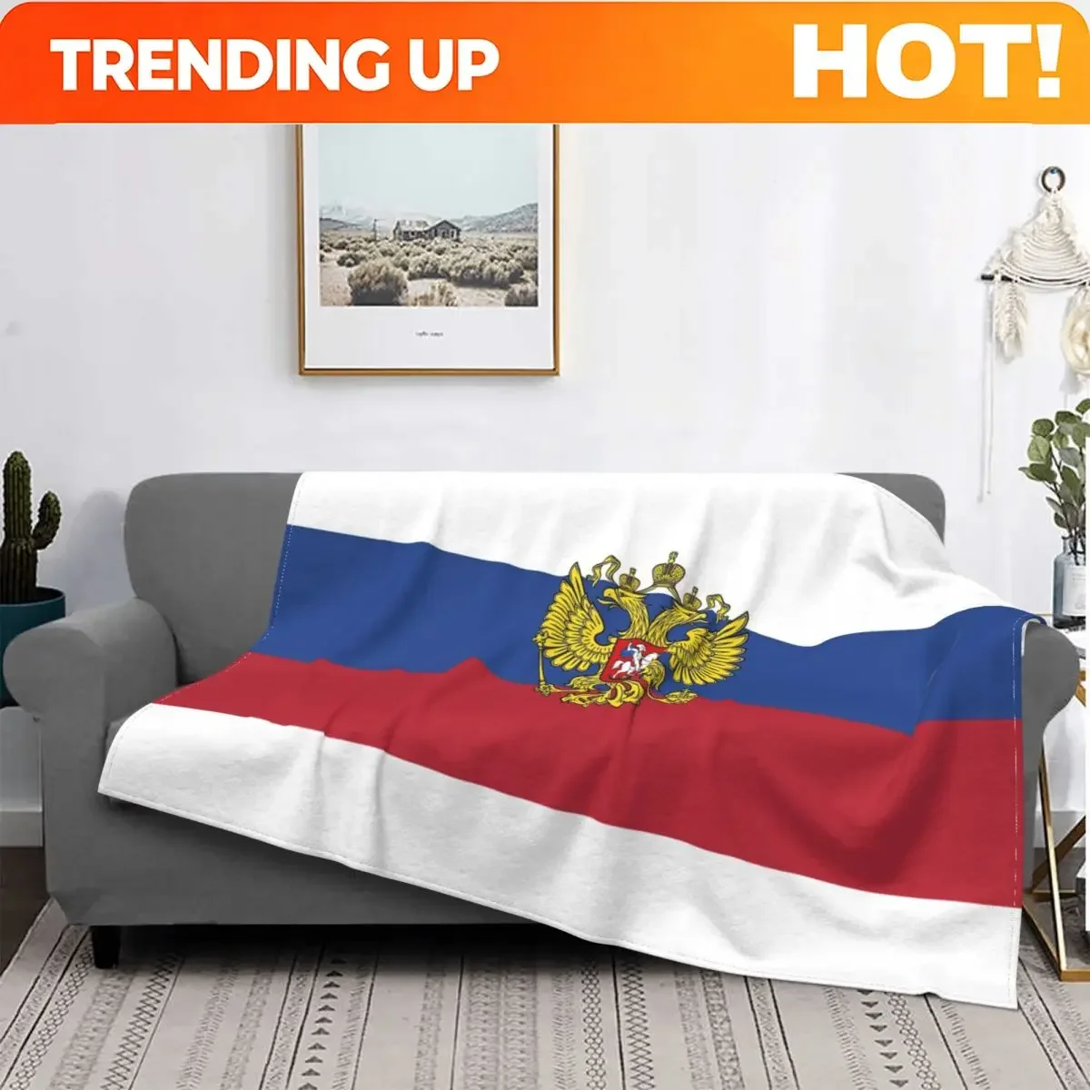 Customization Russia Flag Knitted Blankets Flannel Soviet Russian CCCP Communist Socialist Super Soft Throw Blankets For Home Co