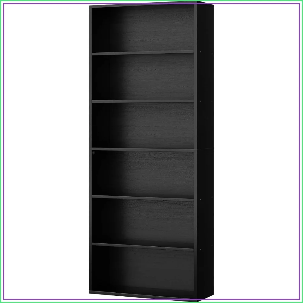 6-Tier Open Bookcase, 70.6" Tall Display Shelves, Floor Standing Storage for Home Office, Living Room (Black)