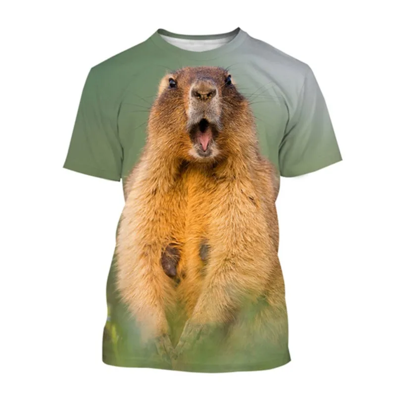 جديد البرية الحيوان Marmot ثلاثية الأبعاد طباعة الصيف الرجال الجولة الرقبة تي شيرت عادية كم قصير تي شيرت موضة الاتجاه الرجال الملابس حجم كبير