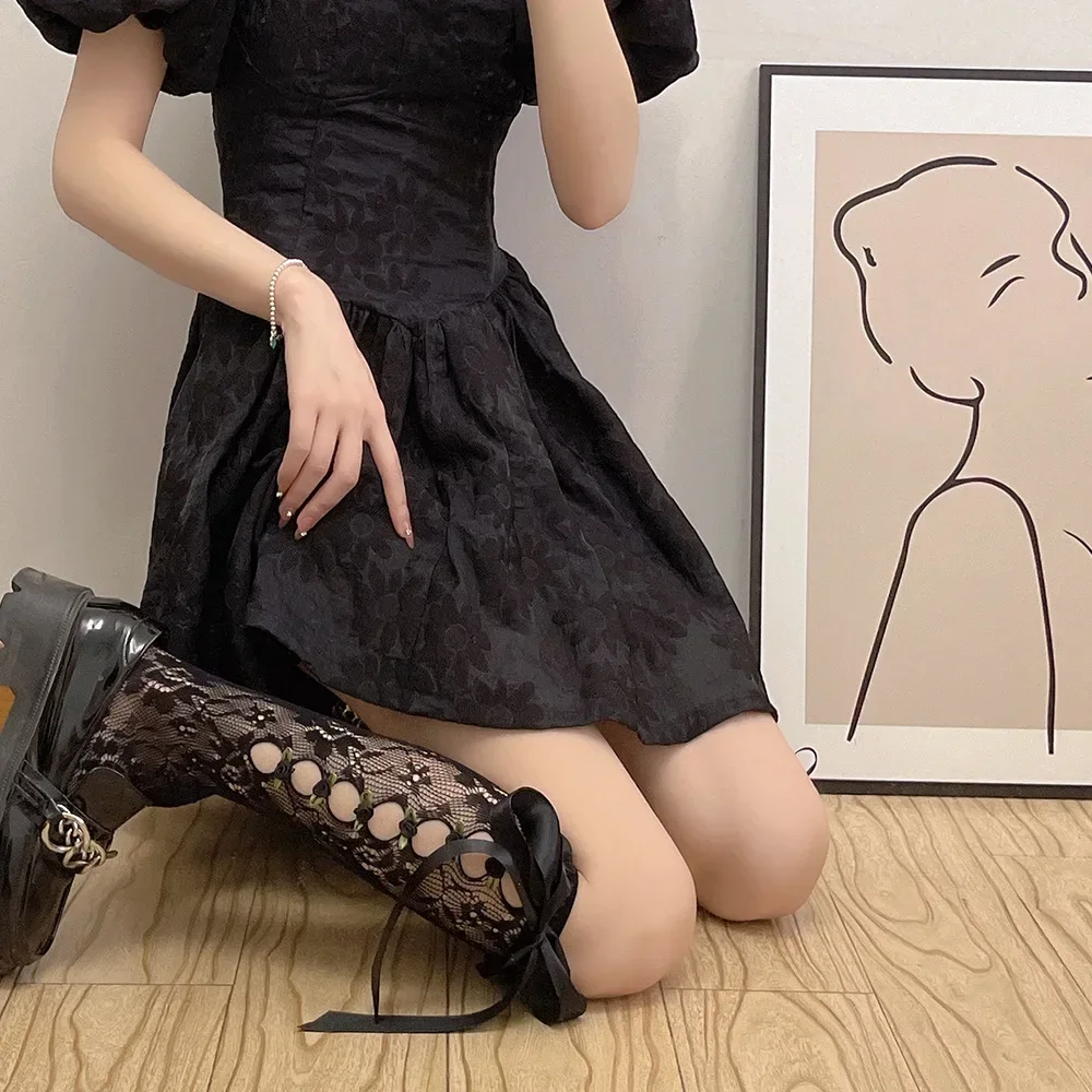 Vrouwen Sexy Kant Mesh Wit Zwart Visnet Knie Hoge Lange Sokken Lingerie Leuke Gotische Stijl Ruches Holle Boog JK Lolita Kousen