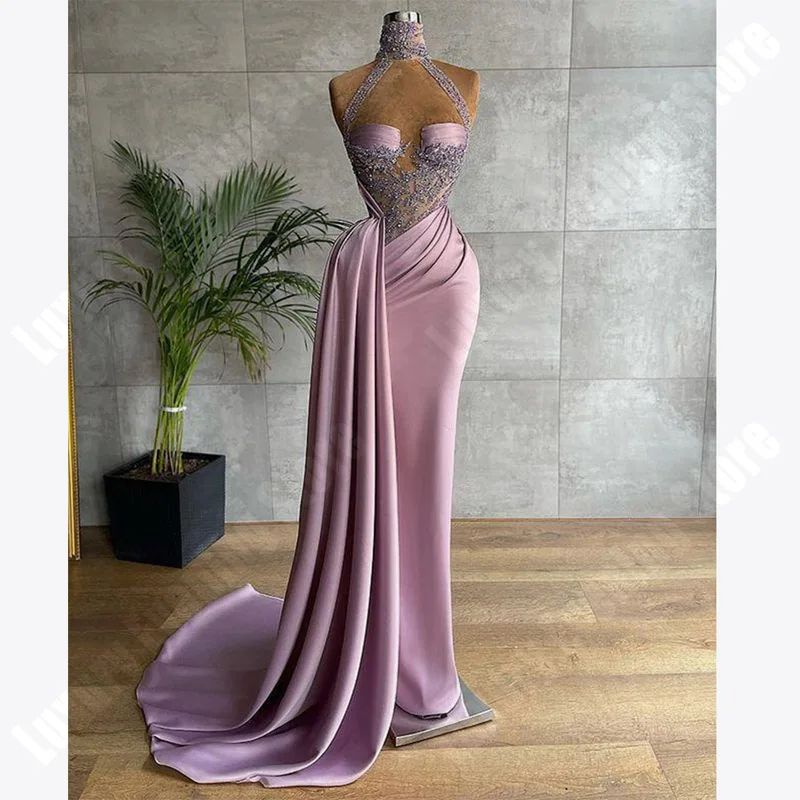 Vestidos de noite cetim rosa brilhante para mulheres, vestidos de celebridades sereia sem alças, elegante vestido princesa