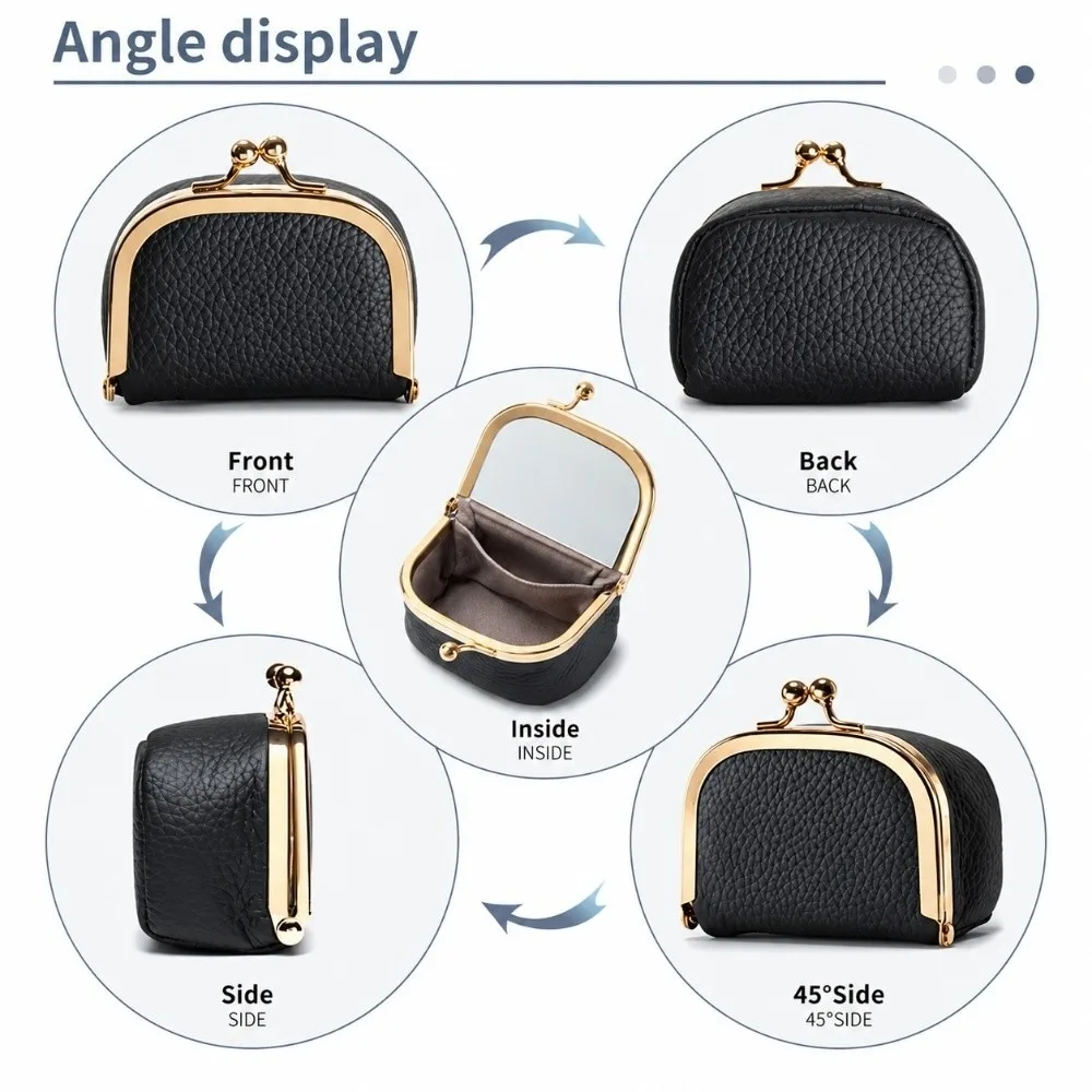 Kiss Lock Coin Purse Square PU Leather Mini Jewelry Bag Solid Color Multifunctional Display Purse Holder Keys Lipsticks Earrings
