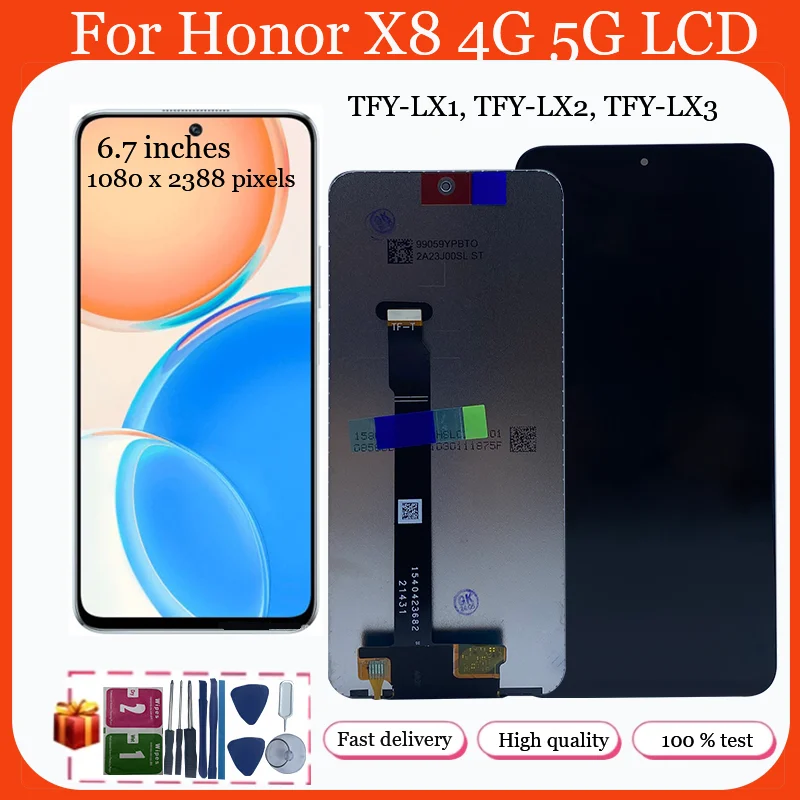 For Huawei Honor X8 LCD TFY-LX1 Display TFY-LX2 TFY-LX3 Display Screen Digitizer Honor X8 4G VNE-N41 Replacement Parts