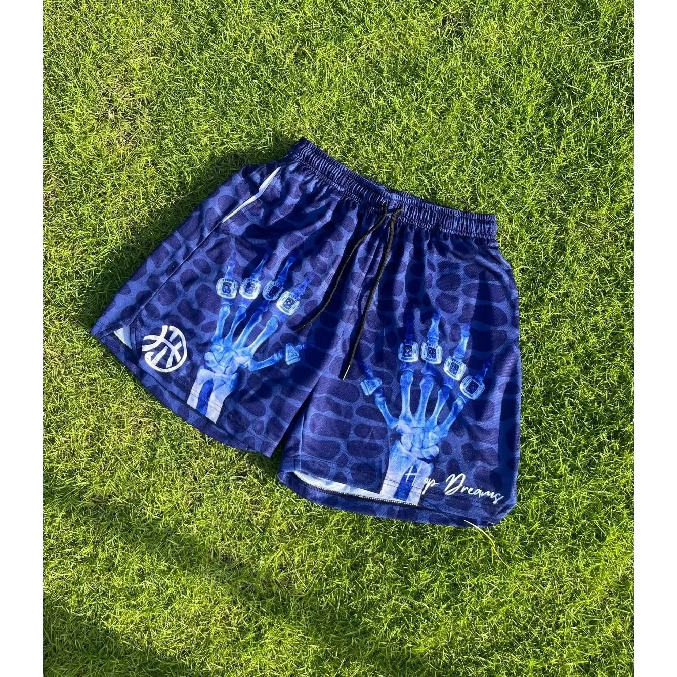 Neutral Skeleton X-ray Hand 3D Printed Pattern Shorts Blue Mesh Breathable Lightweight Basketball Training Parent Child Shorts