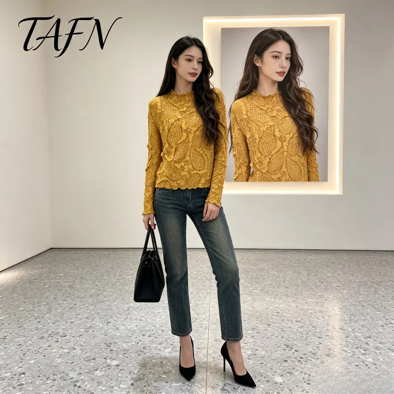 Miyake Pleated 2026 Autumn New Solid Color Long Sleeve Heavy Craft Three-dimensional Flower Slim Fit Versatile Women's Clothing