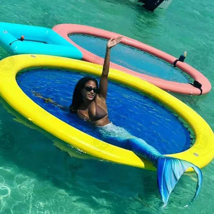 

Outdoor Lounger Inflatable Sun Pad Round Shape Floating Hammock Floating Dock Circular Water Hammock With Mesh Center