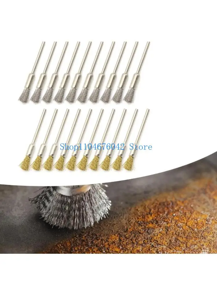 652F 20Pcs Polishing Wheel Brush Clean End Brush Pen Wire End Extended Small Wire Brush Polishing Rotary Tool Accessories
