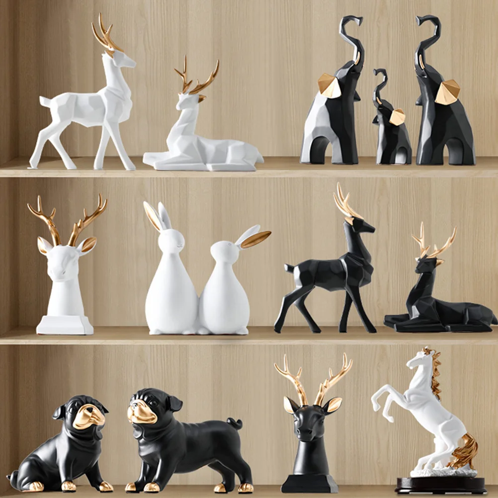 

2Pcs Nordic Deer Head Resin Desktop Ornament Home Decoration Natural Peaceful Adornment for Office Club Bar Deer Head