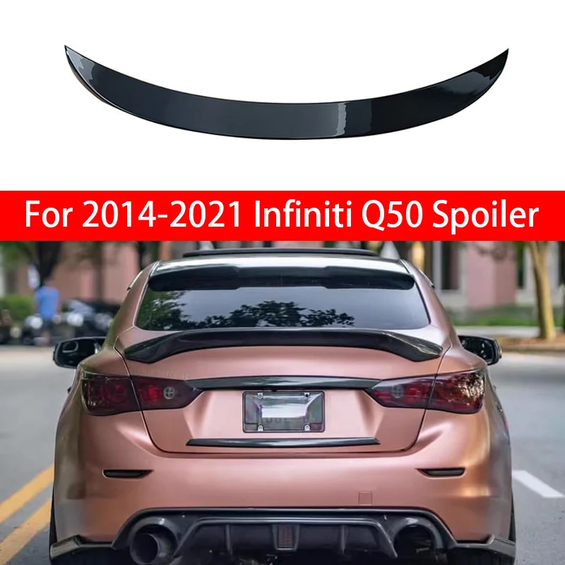 

For 2014-2021 Infiniti Q50 Rear Case Cover Line Case Cover Spoiler Bright Black Carbon Fiber Car Tail Adjustment Kit