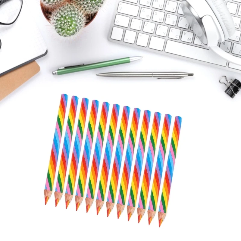 Pensil Warna Kayu Pensil Pelangi, Pensil Warna-warni untuk Menggambar Mewarnai