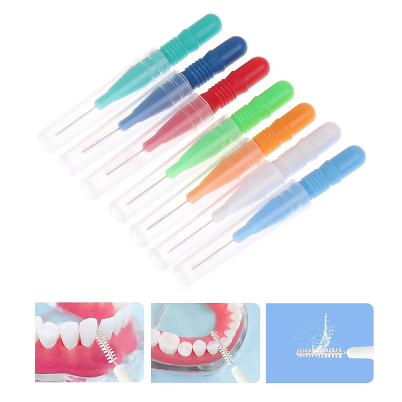 10 pçs i-tipo push pull escova interdental limpeza entre os dentes cuidados orais ortodôntico i forma fio dental