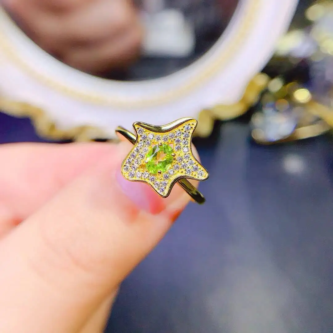 

KJJEAXCMY New Jewelry Natural Women's Peridot Ring 925 silver inlay Colorful and splendid Crystal pure fire flash explosion