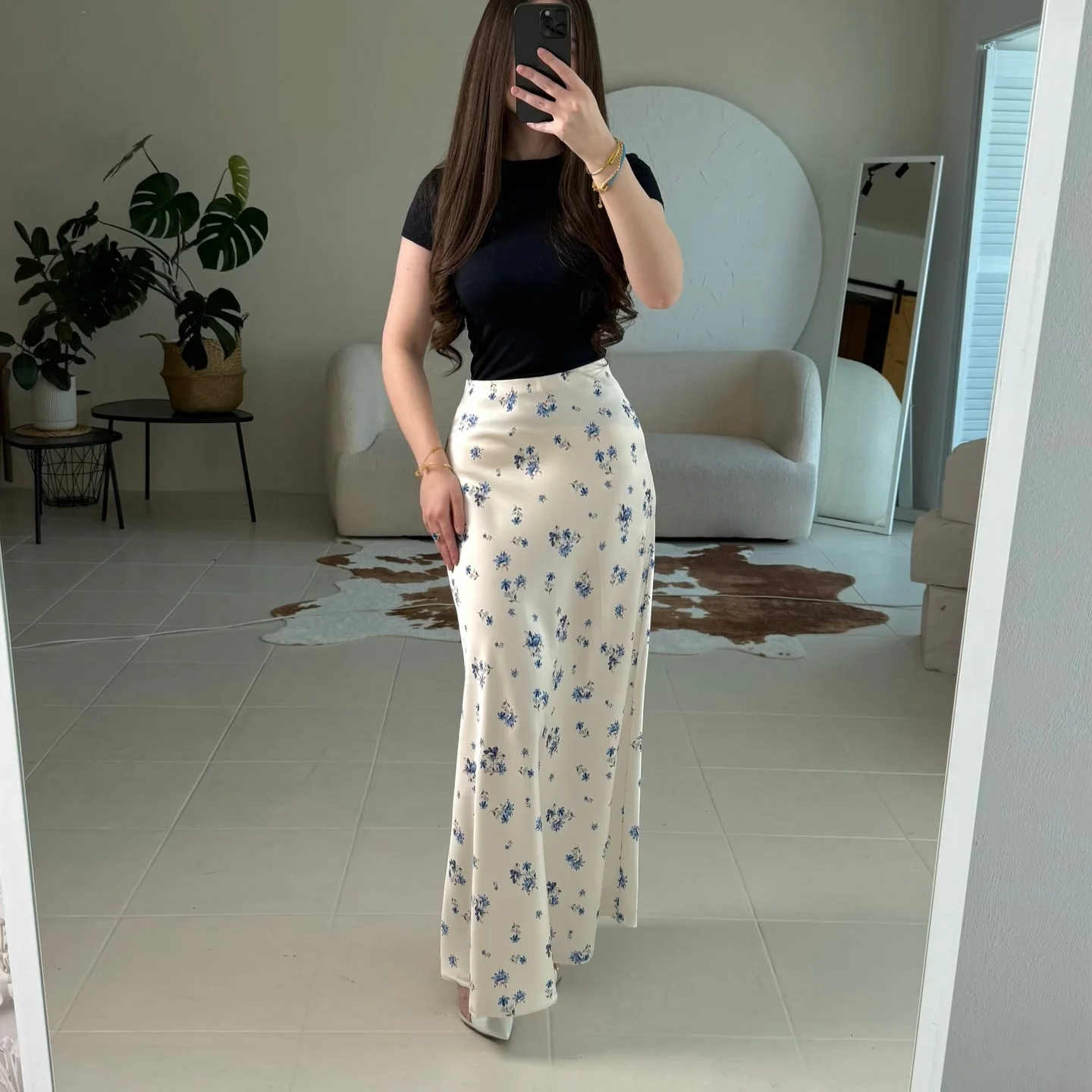 2026 Summer High Waist Skirts Bottom Women High Waist Chic Skinny Pencil Small Fresh Floral Slim and Thin Casual Hip Skirt Y2K