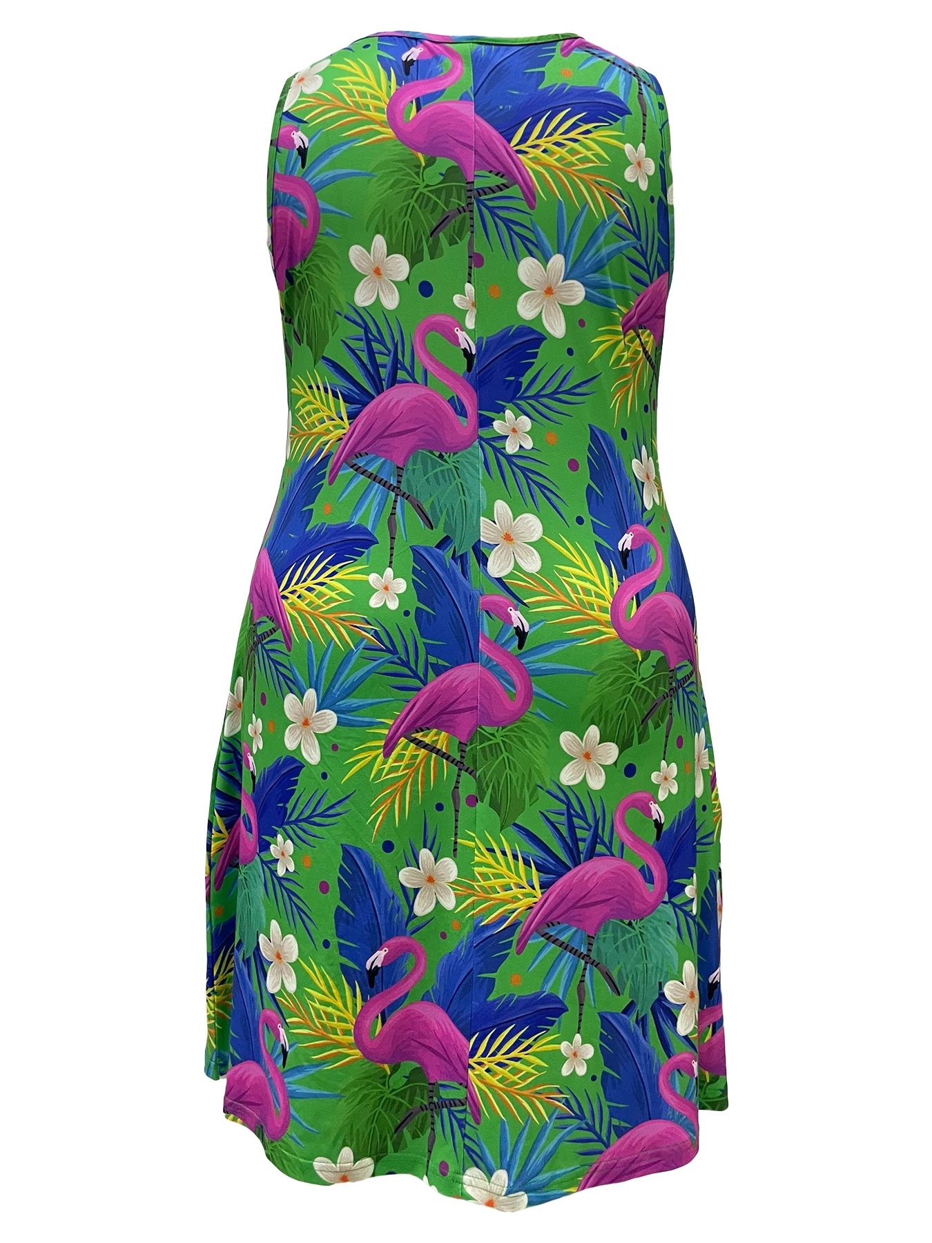 

Plus Size Floral Flamingo Print Pinafore Tank Dress - Soft Medium Stretch Polyester Crew Neck Sleeveless Machine WashableRa