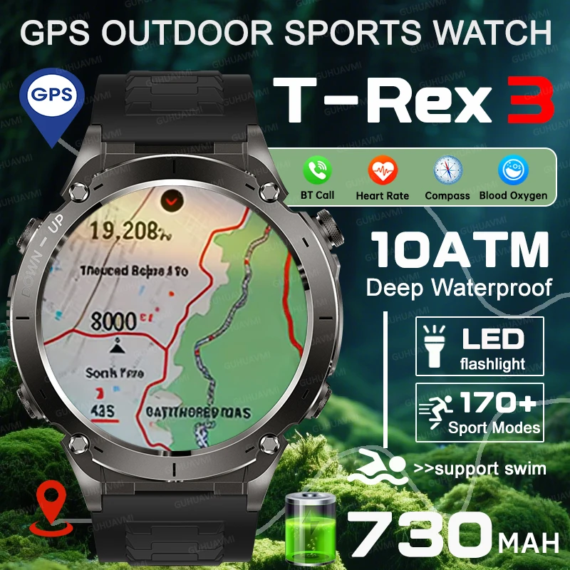 

2025 For Android iOS Men New Outdoors Military GPS Smart Watch 10ATM Waterproof 730mAh High Battery Compass NFC HD BT Call Watch