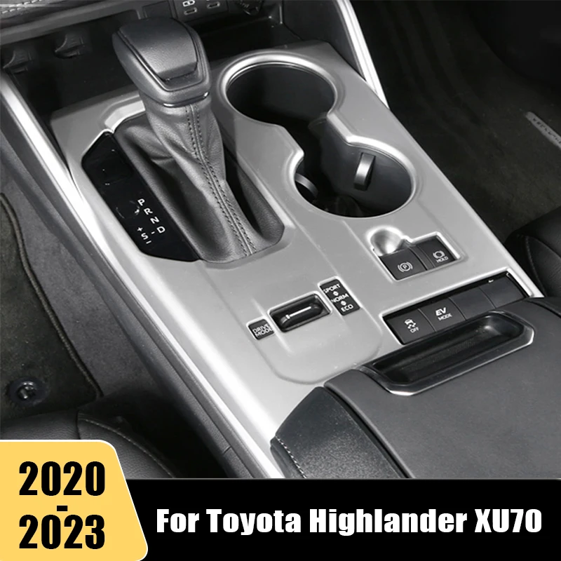 For Toyota Highlander XU70 2020 2021 2022 ABS Car Gears Shift Panel Water Holder Frame Cover Trim Interior Mouldings Accessories