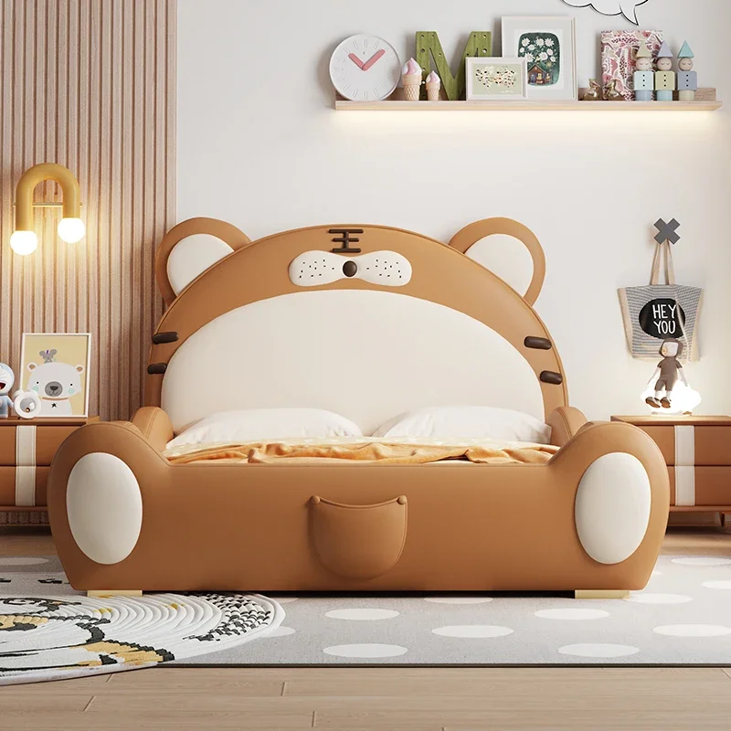 120x200cm Headboard Twin Frame Kids Bed With Guardrail Slide Cartoon Luxury Single Sleep Bed Wooden Boy Bedroom Furniture Home