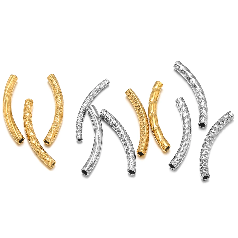 10 Stück Edelstahl-Verbinder, gebogenes Rohr für Schmuckherstellung, goldfarben, gerade Perlen, Armband, Halskette, DIY-Schmuckzubehör – Detail 4